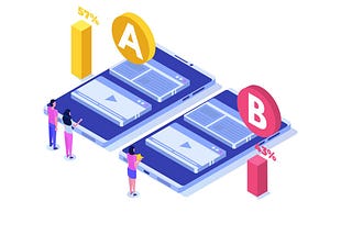 Isometric illustration of a/b testing two web designs on mobile