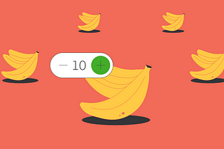 Image of bananas with a step counter indicating that the customer has ordered 10 bananas for the Instacart Shopper to purchase.