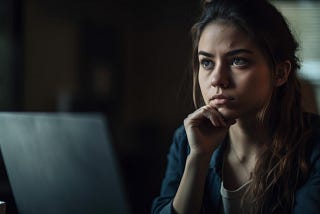 Young woman at home pondering work tasks