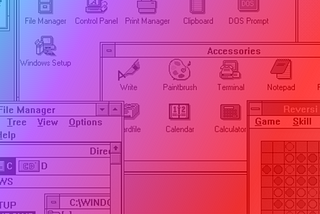 A imagem ilustra a interface do sistema operaWindows 1.0