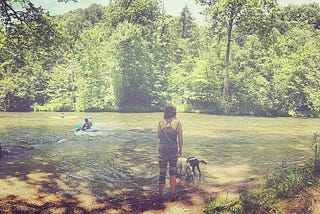 Chelsea and her dogs at Nantahala River