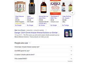 Search engine results from Google for the search term ‘Mineral Miracle Solution’