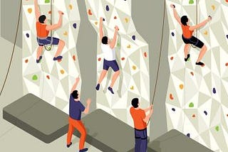 An image of a rock climbing wall with climbers