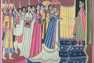 African painting of the Queen of Sheba meeting Solomon