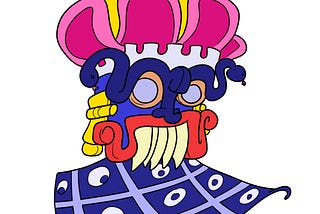Cartoon drawing of Tlaloc, Aztec deity of rain