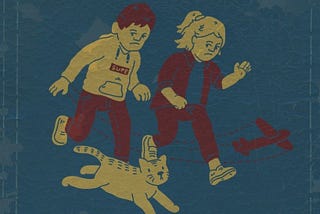 Artwork by Sam Bhimji of Brody and Lana and a cat.