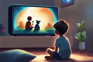 Illustration of a little boy watching cartoons on TV