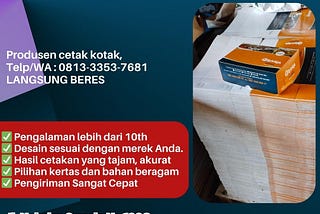 jasa cetak box kertas	Gudang jasa cetak box kertas, Telp/WA : 0813-3353-7681 SANGAT BERPENGALAMAN