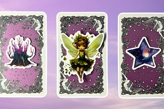 Three tarot pick a card piles: pile 1 — plant, pile 2 — fairy, and pile 3 — star