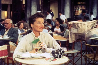 Katherine Hepburn in SUMMERTIME lacked the vocabulary of dating apps but faced the same obstacles…