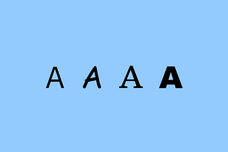 Graphic image of the letter A in 4 different typefaces on a light blue background.