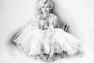 Inspired by Angelina Jolie art: Marilyn Monroe (drawing: pencil, coal, chalk, paper).