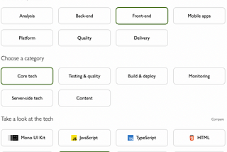 Screenshot of the JLP Endorsed Tech Finder tool, which allows users to navigate a tree of technologies and find out about each one.