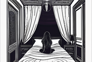 A young girl sitting on her bed in a dark