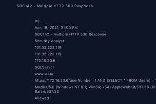 LetsDefend- SOC142 — Multiple HTTP 500 Response