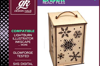 Box Lantern with Snowflakes and optional handle for 1/8" (.12") Material - Digital Download SVG - Glowforge Mira Thunder Omtech K40 FSL