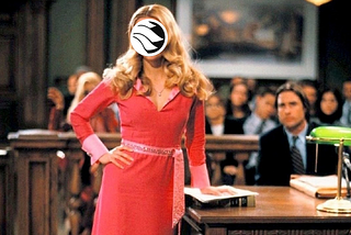 A picture of Elle Woods from Legally blonde with a NYU Local logo over her face