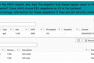 AWS Under the Hood — Day 1 — In the AWS console, why does the snapshot size always appear equal to…