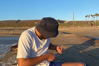 Attending to fish at the beach
