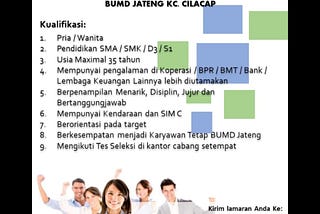 Lowongan Kerja Account Officer BUMD Jateng KC. Cilacap