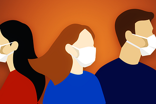 Stylized illustration of people wearing COVID masks