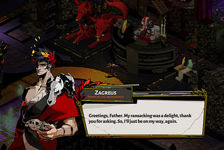A screenshot of the protagonist’s dialogue line from the indie game Hades.