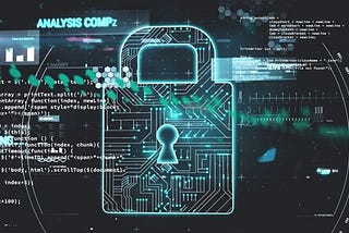 This graphic shows a digital padlock superimposed on code and various data analysis elements, symbolizing cybersecurity and online protection. It is ideal for use in articles, presentations, and websites that focus on cyber defense, encryption technologies, and data privacy.