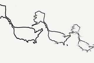 An outline of the U.S. border, repeated to the right four more times, but each time, rotated, smaller, and blurry.