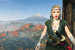 The customizable main character of Rise of the Ronin stands in front of a beautiful mountain.