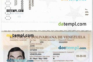 Venezuela passport example in PSD format, fully editable