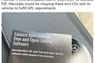 Mercedes uses open source in all its vehicles. Its peculiar way of distributing it: a CD