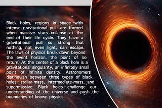 The Dark Heart of Space: The Black Hole