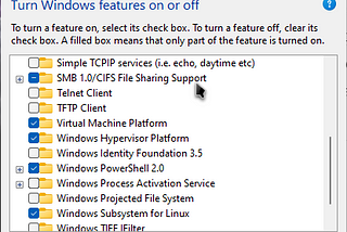 Turn Windows features on or off Virtual Machine Platform and Windows Hypervisor platform.