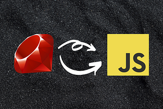 Ruby logo with arrows pointing to JavaScript logo