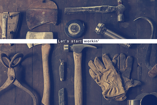 A workshop table with tools.