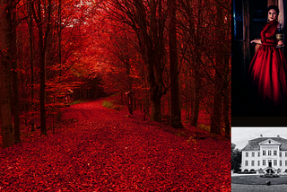 Old Manor House, 1900s Woman and Red Maple Forest