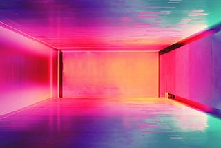 Abstract photo of portal-like space illuminated in rainbow hues