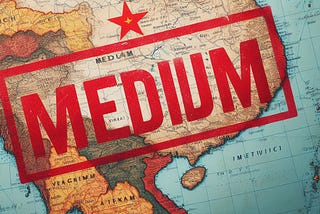Word “Medium” stamped in red over Vietnam and China — From Bing AI