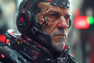 A futuristic general in combat gear.