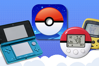 The Nintendo 3DS, Pokemon Pikachu device, Pokewalker pedometer, and the icon for Pokemon GO