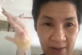 Sandra with a chicken foot