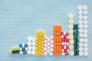 Picture of pills arranged like a graph.