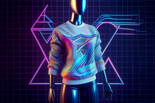 Revolutionize your fashion lineup with our 3D Rendered Fashion technology. The image showcases a mannequin in a neon grid virtual space, donning a vibrant, digitally-designed sweatshirt with dynamic geometric patterns. This visual epitomizes Designhubz’s transformative approach to collection planning, where creativity is boundless and efficiency is paramount. Visit our site to see how 3D fashion rendering can enhance your design process.