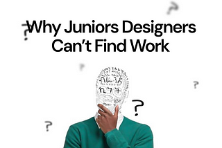 Confused person with a scribbled face surrounded by question marks, illustrating the struggle of junior designers in finding work.