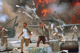 Photo of scene from the movie Pearl Harbor. Satire. Humor. Japan. Movies. Films. War. World War II. Oppenheimer. Hawaii.