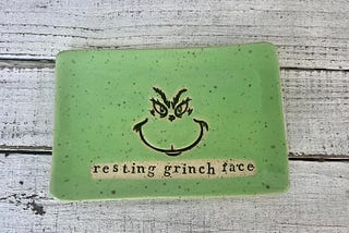 Made to order - Ceramic dish funny- Trinket Plate - Hostess Gift - pottery- plate- soap- spoon rest- candle- keys- jewelry- Grinch face