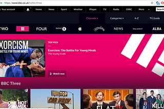 Screenshot of the BBC iPlayer page, with Andrew Gold’s exorcism film a Top Pick