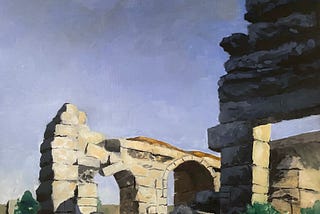 A landscape painting of ruins of Sillyon by Yigit Cakar