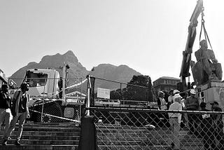 Rhodes’s statue being removed from the University of Cape Town. © Desmond Bowles.