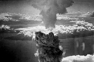 Mushroom cloud from the atomic bombing of Nagasaki, Japan on August 9, 1945.